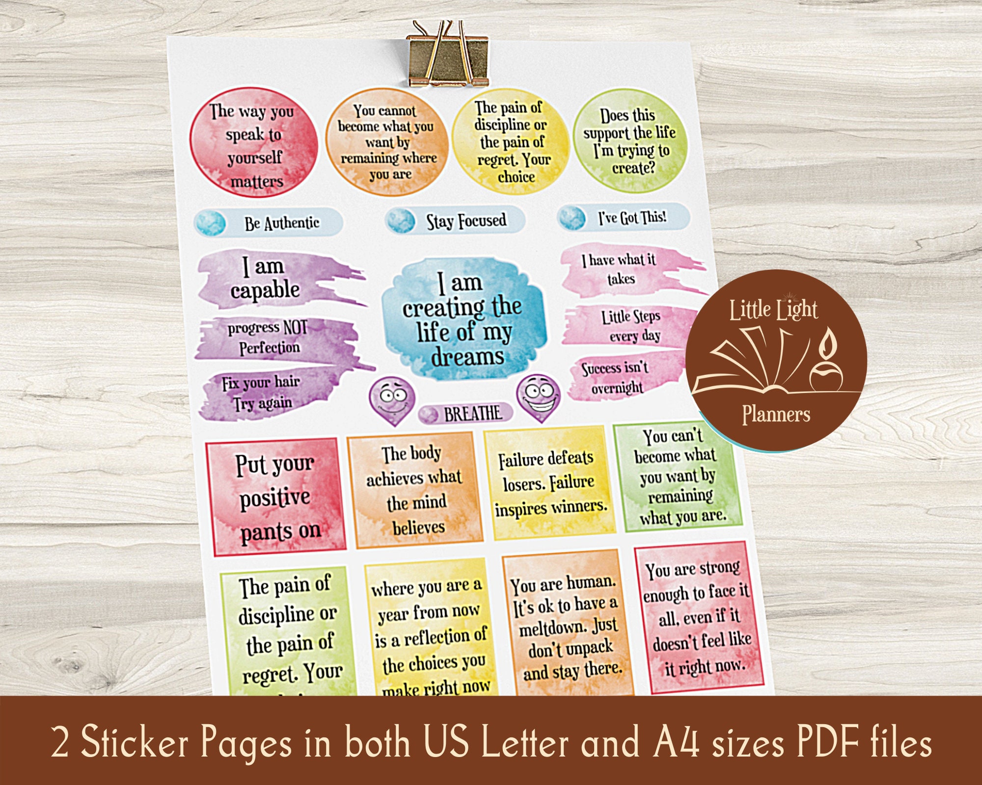 Motivational Printable Planner Stickers Colorful Watercolor - Etsy