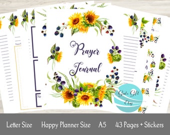 Printable prayer journal faith planner, Sunflower Bible study printables, Bible journaling, Bible journal, printable journal, faith stickers