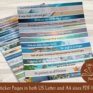 Faith Printable Planner Stickers, Beach Printable Bible Journal Stickers, Print & Cut, Digital Printable Christian Water Stickers Journaling