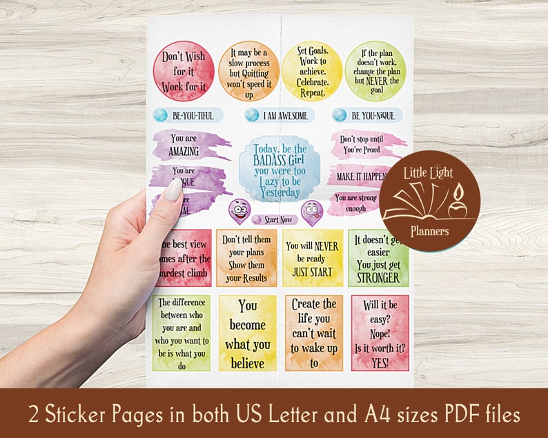Motivational Printable Planner Stickers, Colorful Watercolor Printable ...