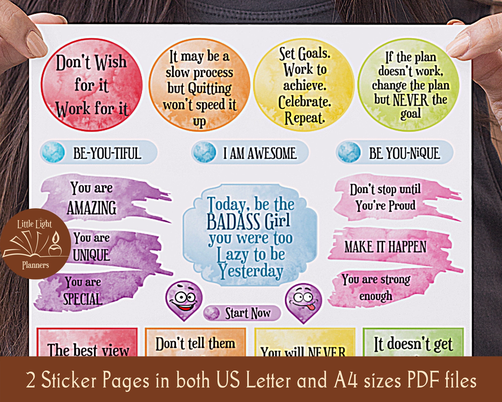 Motivational Printable Planner Stickers Colorful Watercolor - Etsy