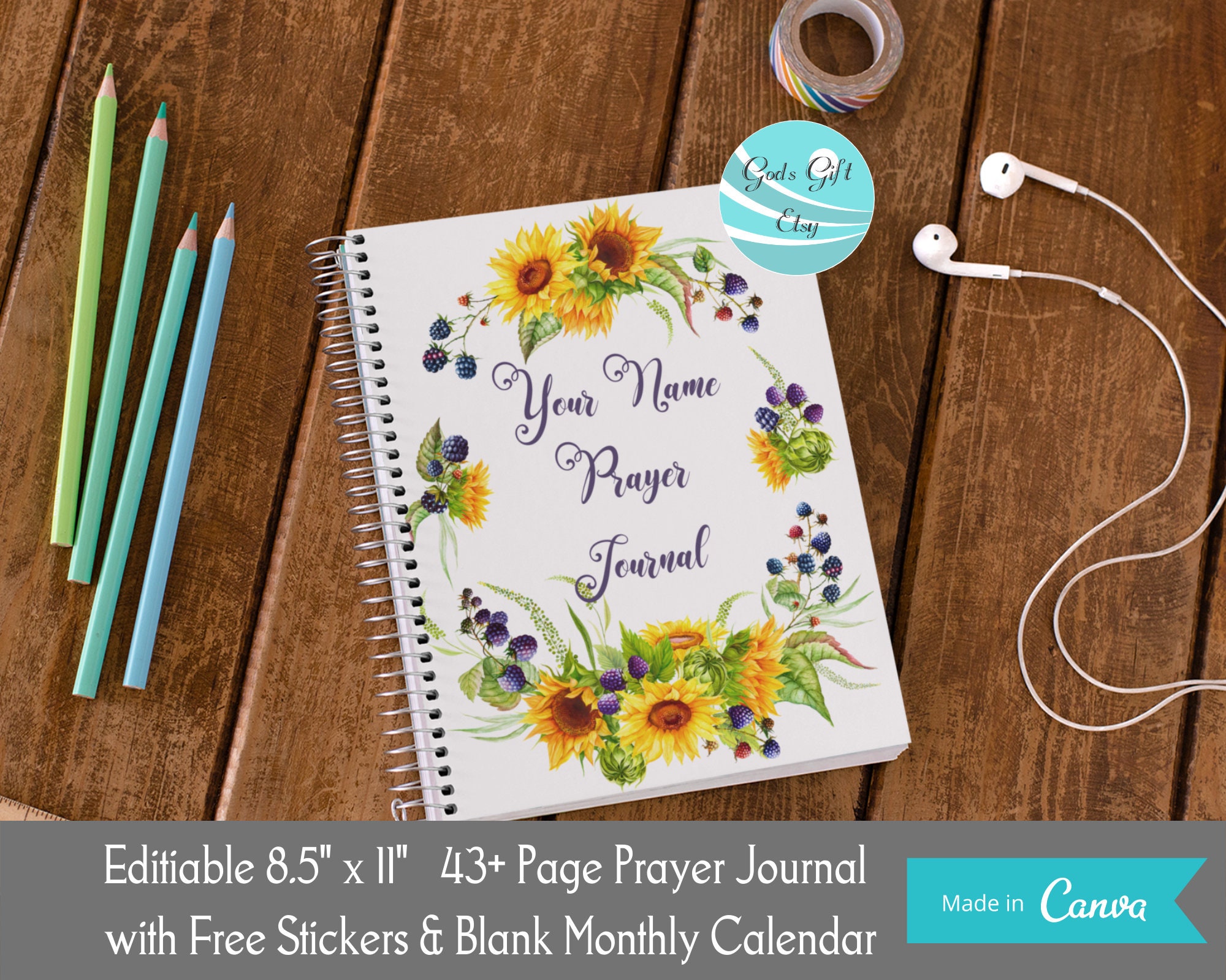 Editable Prayer Journal, Printable Faith Planner, Sunflower Bible Study ...