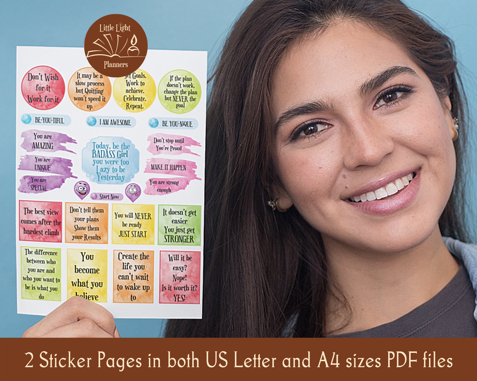 Motivational Printable Planner Stickers Colorful Watercolor - Etsy
