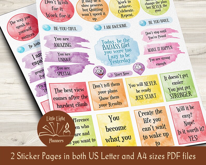 Motivational Printable Planner Stickers, Colorful Watercolor Printable ...