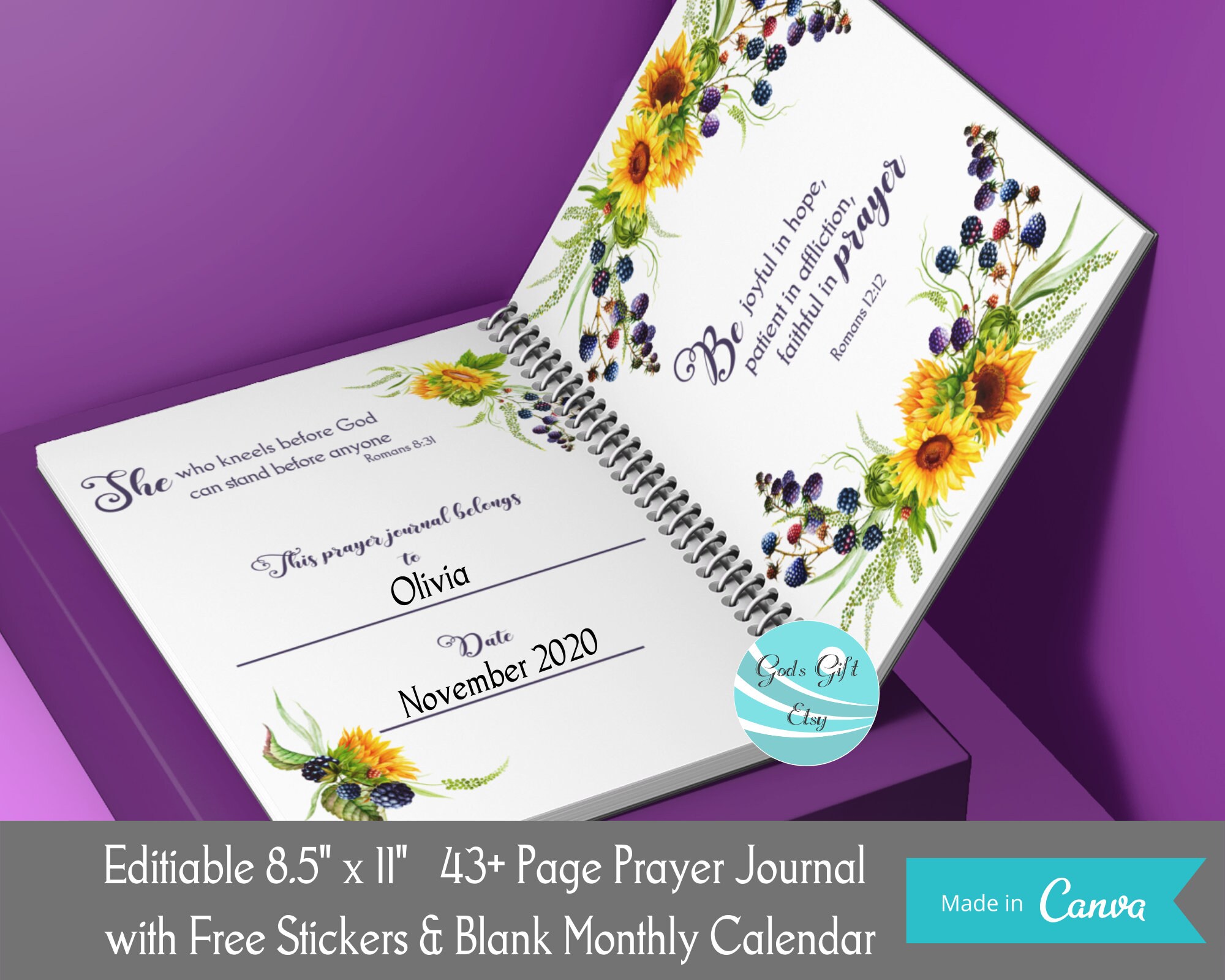 Editable Prayer Journal, Printable Faith Planner, Sunflower Bible Study ...