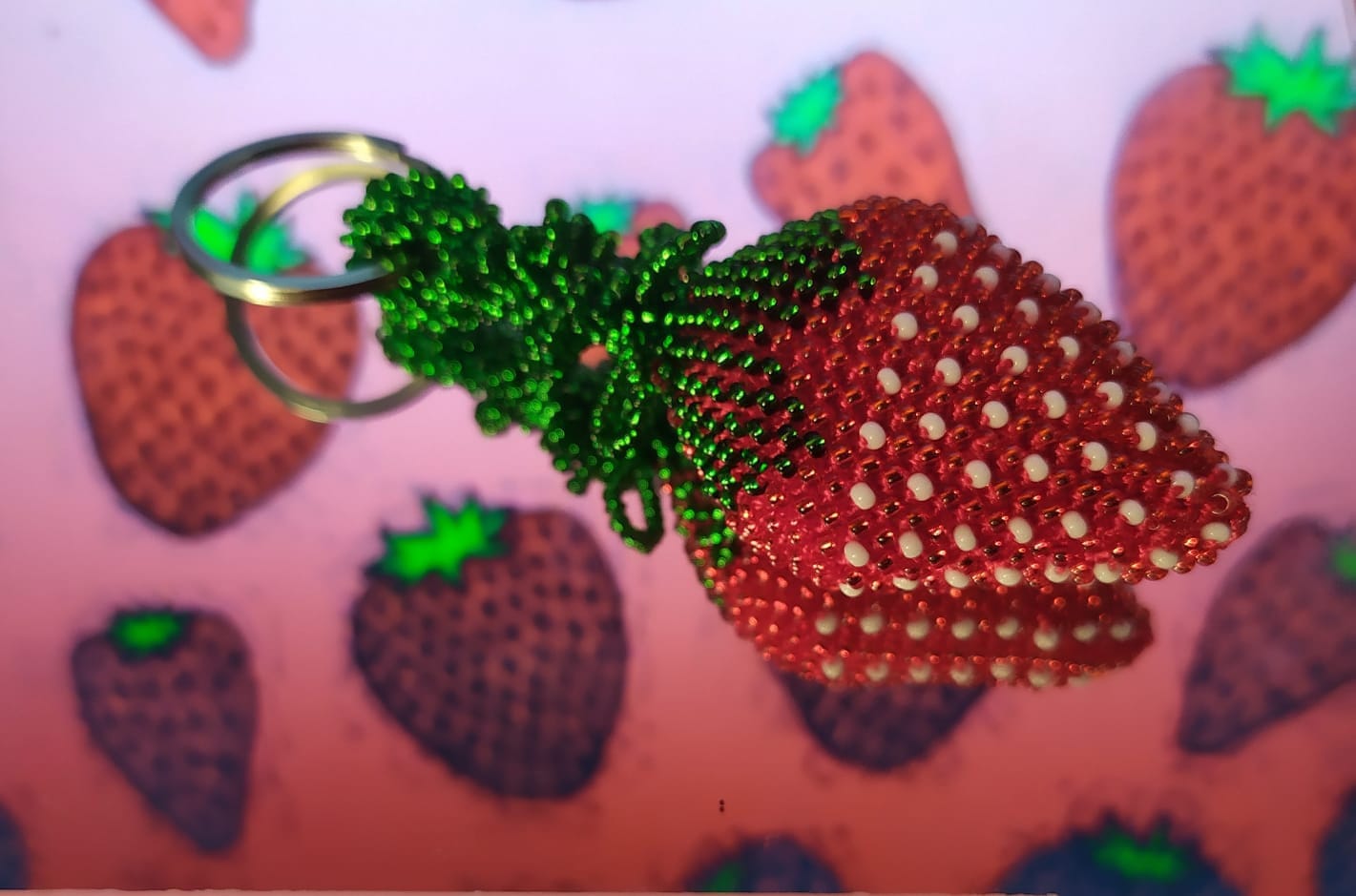 Keychain Strawberry Bead Keychain Bead Strawberry Keychain Etsy UK