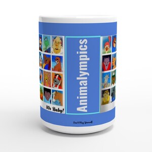 Ceramic Mug Blue / White 15oz Ceramic Mug - Animalympics Cartoon film classic print shows all the characters