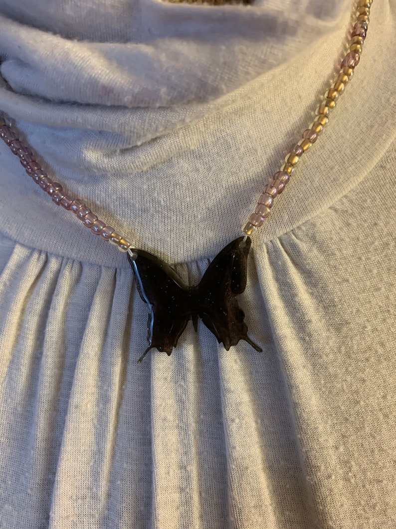 Brown Resin Butterfly Necklace