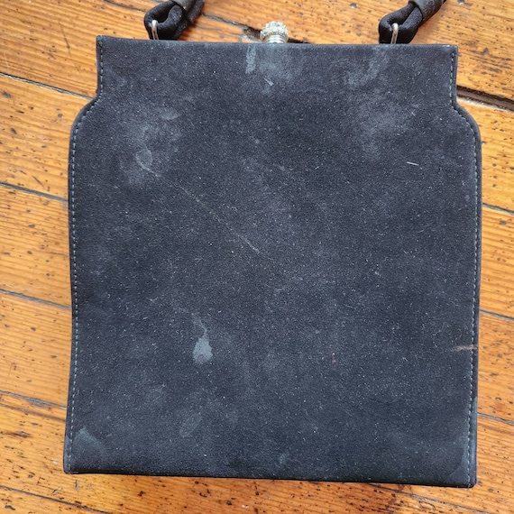 Vintage Black Velvet Rhinestone Clasp Handbag - image 4