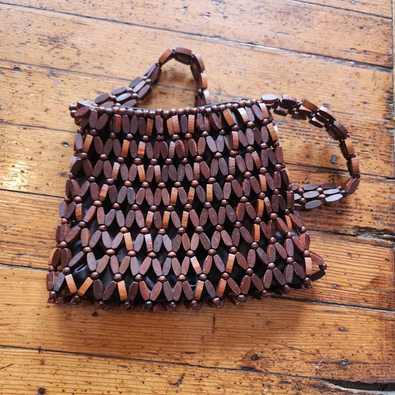 Vintage Wood Beaded Shoulder Bag - image 2