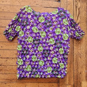 F.C. Tops Vintage Y2K Purple and Green Short Sleeve Scrunch Top