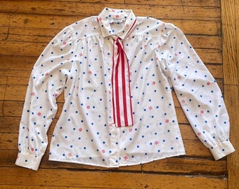 Personal Petites Button Down Blouse Red, White & Blue Size 16