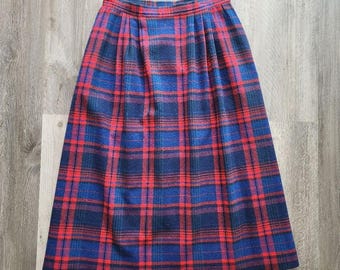 Vintage Pendleton 100% Virgin Wool Plaid Midi Skirt Blue And Red Women's Size 10