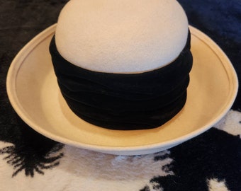 Importina Vintage Bollman 100% Wool Felt Bowler Hat Cream with Black Ribbon