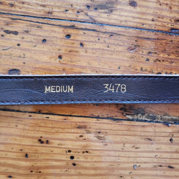Vintage Leather Belt With Orange Enamel Metal Buc… - image 3