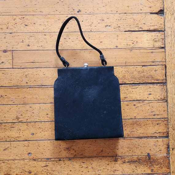 Vintage Black Velvet Rhinestone Clasp Handbag - image 1