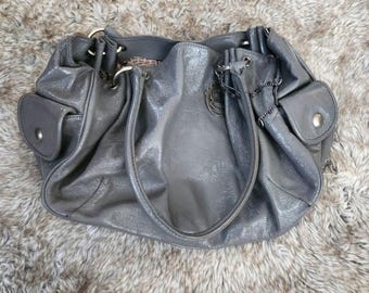 Juicy Couture Vintage Y2K Gray Patent Leather Shoulder Satchel Bag Chain Detail