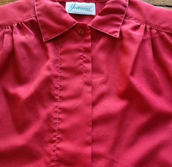 Joanna Vintage Polyester Button Down Red Size 8 - image 5