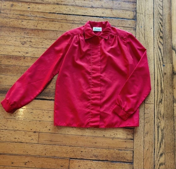 Joanna Vintage Polyester Button Down Red Size 8 - image 1