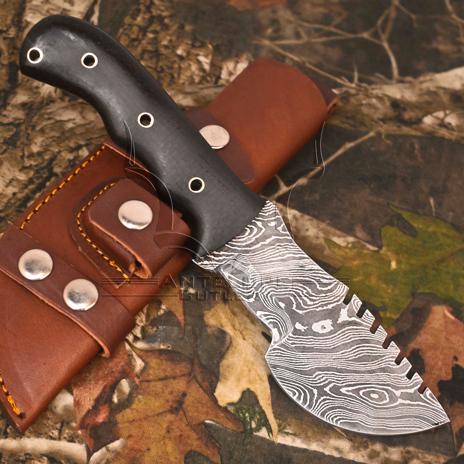 Hand Damascus Tracker knife with Horizontal sheath Etsy