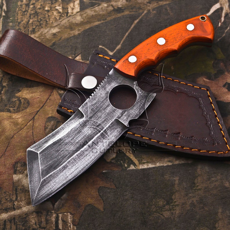 carbon Steel Sheepfoot Chopper knife with sheath | Orange Hardwo carbon Steel Sheepfoot Chopper knife with sheath | Orange Hardwo