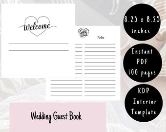 Wedding Guest Book for KDP interior - 8.25 x 8.25 inches-  100 pages