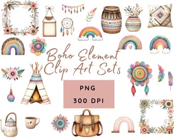 Conjunto de imágenes prediseñadas de elementos boho (25 PNG)