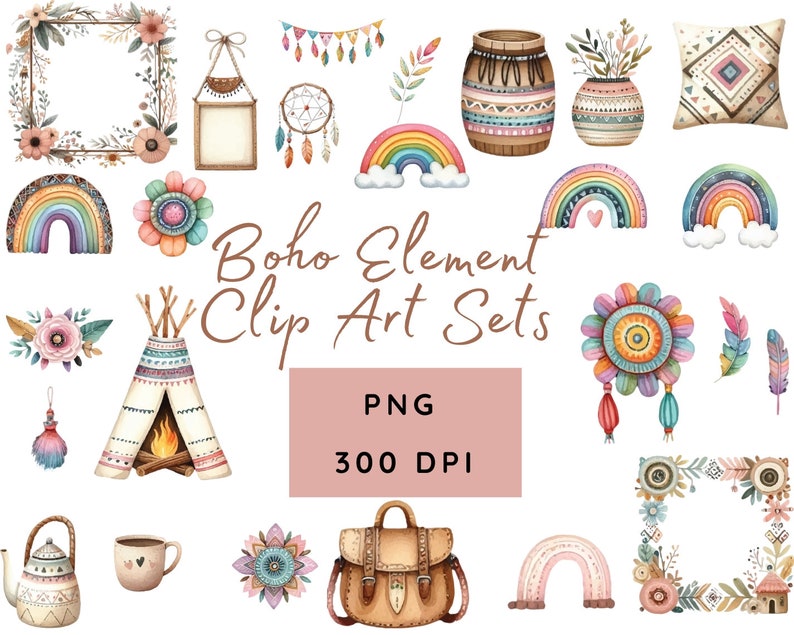 Boho Elements Clip Art Set (25 PNG) - Etsy