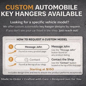 Informational slide showing how to request a custom automobile key hanger