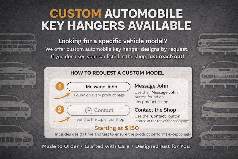 Informational slide showing how to request a custom automobile key hanger