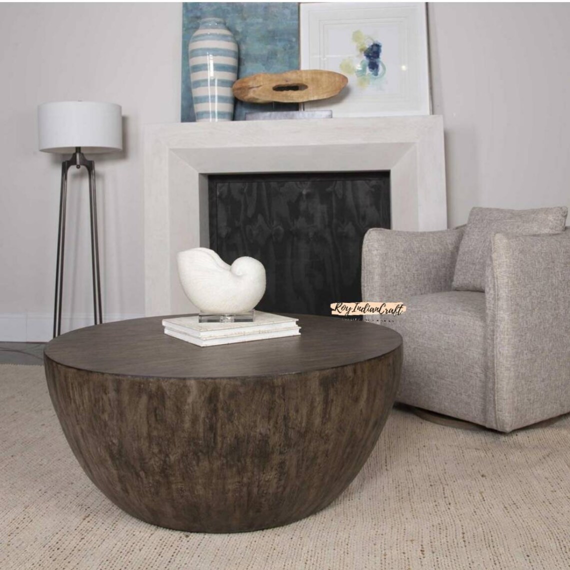 Drum Coffee Table Round Coffee Table Wooden Coffee Table Mango Etsy