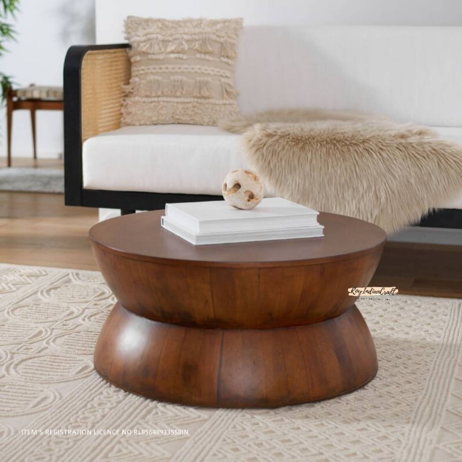 Round Coffee Table Wooden Dark Brown Morden Cocktail Party Etsy