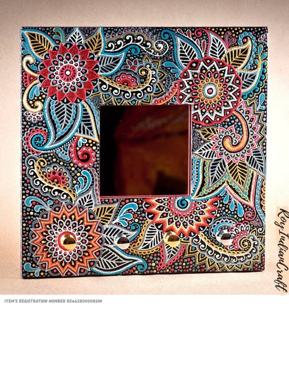 Small square decorative mirror with painted multiple design Etsy