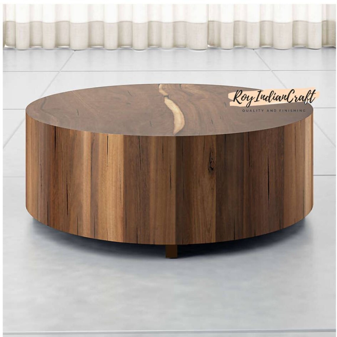 Drum Coffee Table Round Coffee Table Wooden Coffee Table Mango Etsy