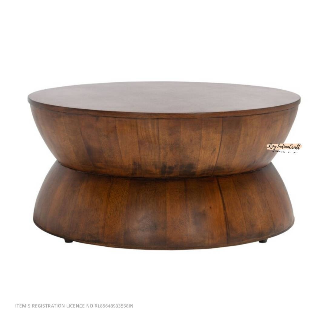 Round Coffee Table Wooden Dark Brown Morden Cocktail Party Etsy