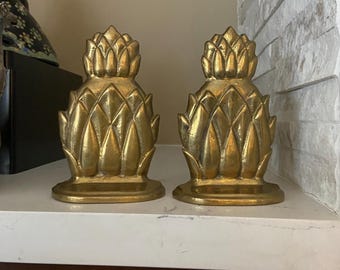 Vintage MCM Elegant Brass Pineapple Bookends mid century modern