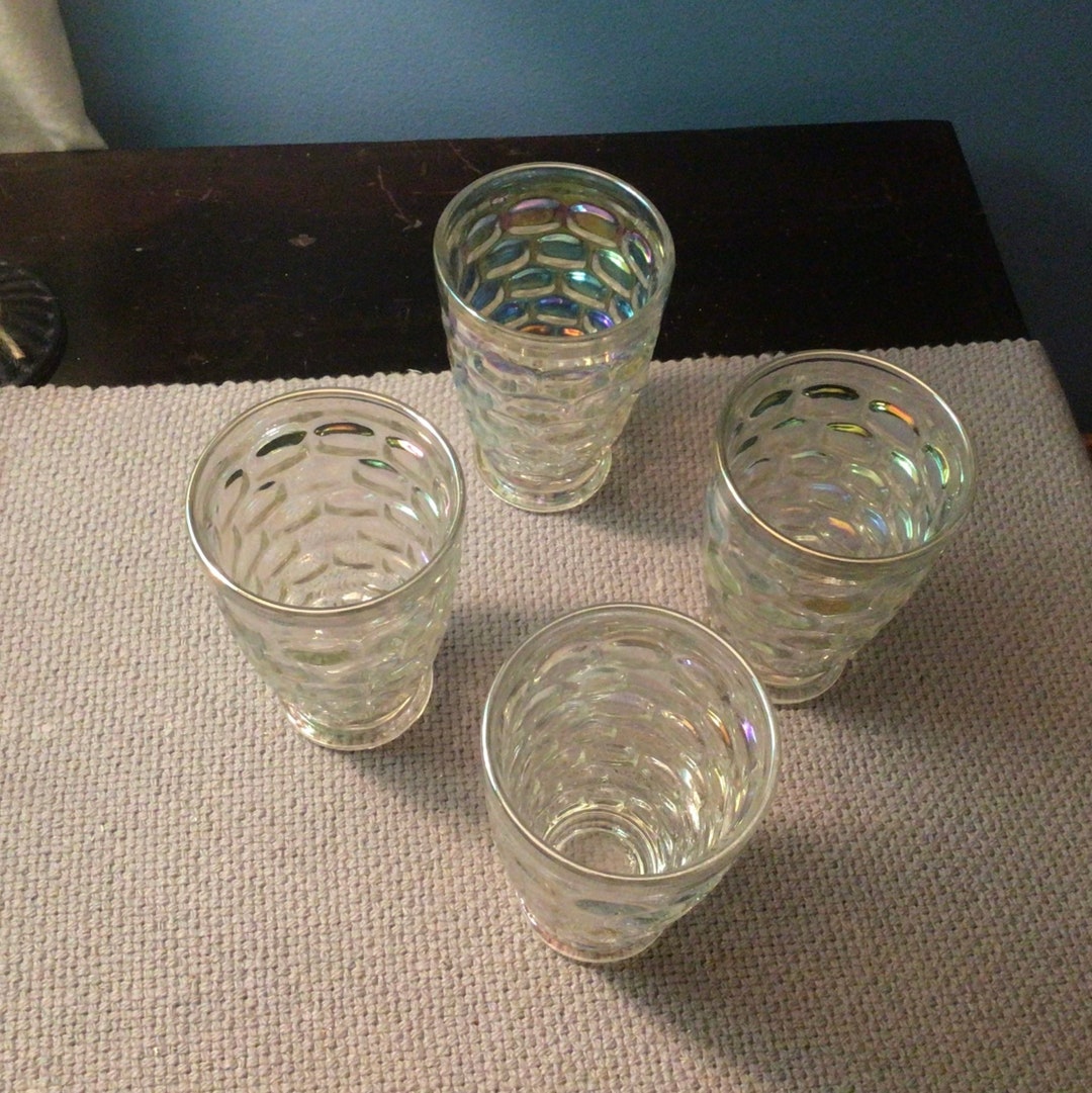 Set Of 4 Vintage Iridescent Glassware By Federal Glass Yorktown 1960s Classic Thumbprint