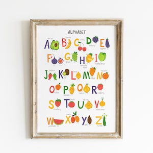 Alphabet with vegetables, fruits and berries, ABC Poster, Instant Download, Educational Prints for Kids, Playroom Decor, Kids Room Wall Art