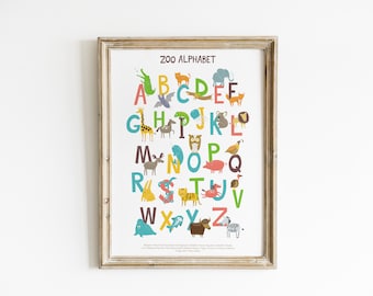 Tier Alphabet Druck, Instant Alphabet Poster druckbare Wandkunst, ABC Poster Alphabet Druck, Kinder Wandkunst Digitaldruck