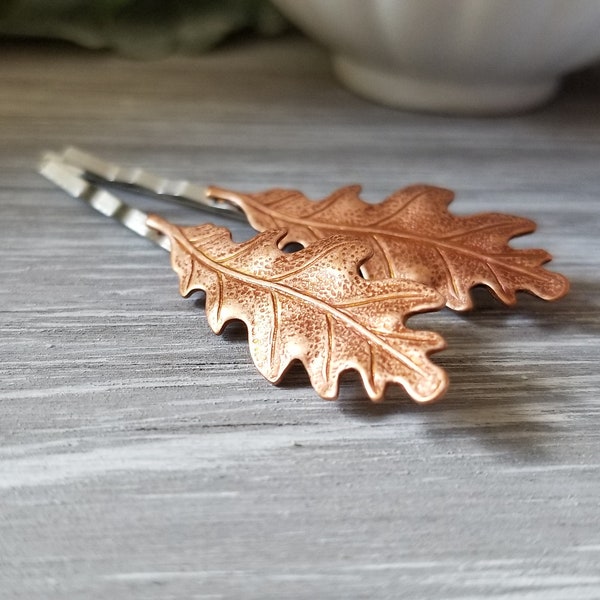 Copper Oak Leaf Hair Pins Woodland Hair Accessories Autumn Fall