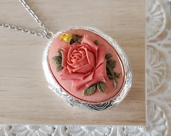 Rote Rose Blumenkamee-Medaillon in Bronze