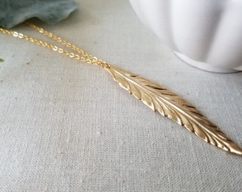 Minimalist Leaf Necklace In Matte Gold