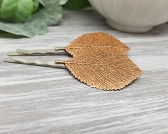 Copper Birch Leaf Hair Bobby Pins Accessories woodland gift fall leaves tree