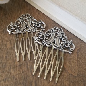 Filigree Hair Comb Set in Antique Sterling Silver