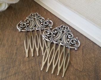 Filigree Hair Comb Set in Antique Sterling Silver