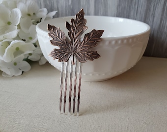 Copper Maple Leaf Hair Comb in Silver, Woodland Hair Accessories Gift for Her