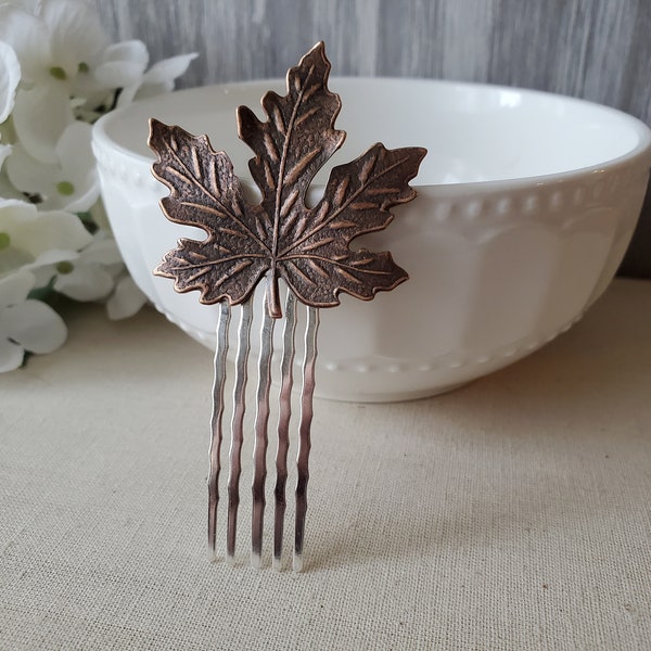 Copper Maple Leaf Hair Comb in Silver, Woodland Hair Accessories Gift for Her
