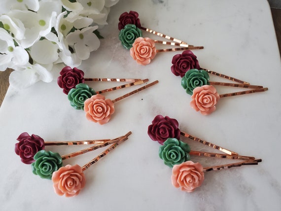Floral Rose Hair Pin Set, Boho Chic Wedding Accessories - Etsy display picture 3