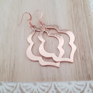 Rose Gold Moroccan Earrings Marquise Dangle Geometric large statement earrings