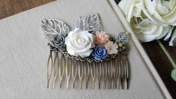 Vintage Inspired Double Rose Hair Comb Floral Hair Comb White Ivory Rose Womens Hair Accessories  main image 3